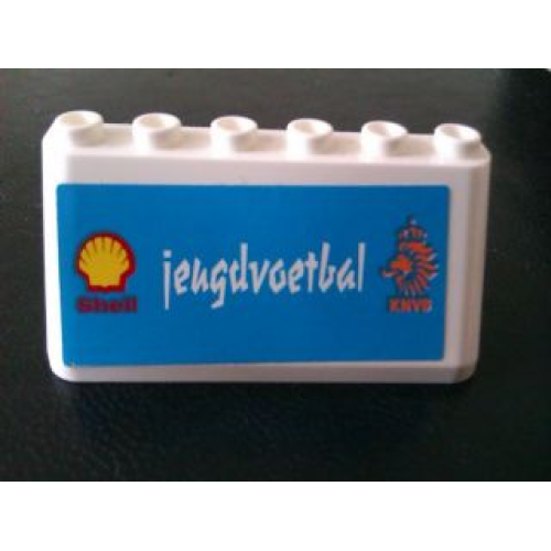 Деталь LEGO 4176pb27 Windscreen 2 x 6 x 2 with Shell and 'jeugdvoetbal' on Medium Blue Background Pattern (Sticker) - Set 880002-2 (in Combination with Sets 3308 / 3309)