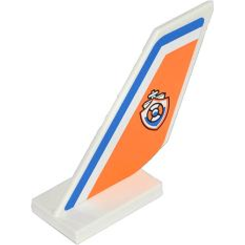 Деталь LEGO 6239pb042 Tail Shuttle with Blue Line and Coast Guard Logo on Orange Background Pattern on Both Sides (Stickers) - Set 60013