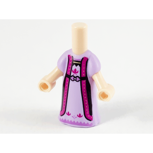 Деталь LEGO 65203pb008 Micro Doll, Body with Molded Lavender Dress and Printed Magenta Flowers and Trim, Gold Dots, Black Strap, Medium Lavender Hem and Neck Pattern