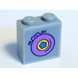 Brick, Modified 1 x 2 x 1 2/3 with Studs on Side with Dark Azure Flower on Yellow and Lavender Dial, Black 'ON' and 'OFF' Pattern (Sticker) - Set 41346