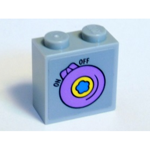 Деталь LEGO 22885pb001 Brick, Modified 1 x 2 x 1 2/3 with Studs on Side with Dark Azure Flower on Yellow and Lavender Dial, Black 'ON' and 'OFF' Pattern (Sticker) - Set 41346