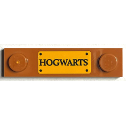 Plate, Modified 1 x 4 with 2 Studs with Groove with Black 'HOGWARTS' and 4 Circles on Bright Light Orange Background Pattern (Sticker) - Set 76399 Plate, Modified 1 x 4 with 2 Studs with Groove with Black 'HOGWARTS' and 4 Circles on Bright Light Orange Background Pattern (Sticker) - Set 76399