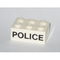 Brick 2 x 3 with Black 'POLICE' Sans-Serif Pattern