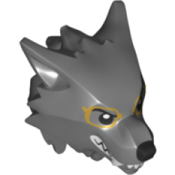 Minifigure, Head, Modified Wolf, Smooth Hair and Brow with Black Nose and Eyebrows, White Teeth and Fangs, Gold Glasses Frames Pattern Minifigure, Head, Modified Wolf, Smooth Hair and Brow with Black Nose and Eyebrows, White Teeth and Fangs, Gold Glasses Frames Pattern