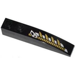 Slope, Curved 6 x 1 with 2 Studs with Gold and Silver Mechanical Pattern Model Right Side (Sticker) - Set 76007 Slope, Curved 6 x 1 with 2 Studs with Gold and Silver Mechanical Pattern Model Right Side (Sticker) - Set 76007