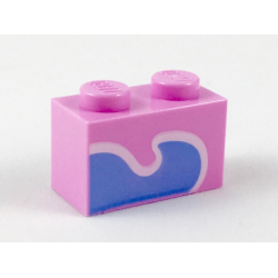 Brick 1 x 2 with Bright Light Blue Wave with White Outline Pattern (Unikitty Tail)