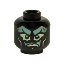 Minifigure, Head Alien Ghost with Sand Green Face and Yellowish Green Eyes, Mouth and Cheek Lines Pattern