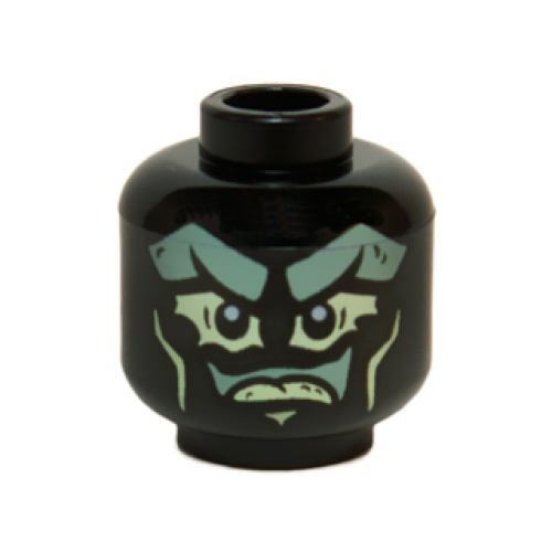 Деталь LEGO 3626pb1400 Minifigure, Head Alien Ghost with Sand Green Face and Yellowish Green Eyes, Mouth and Cheek Lines Pattern
