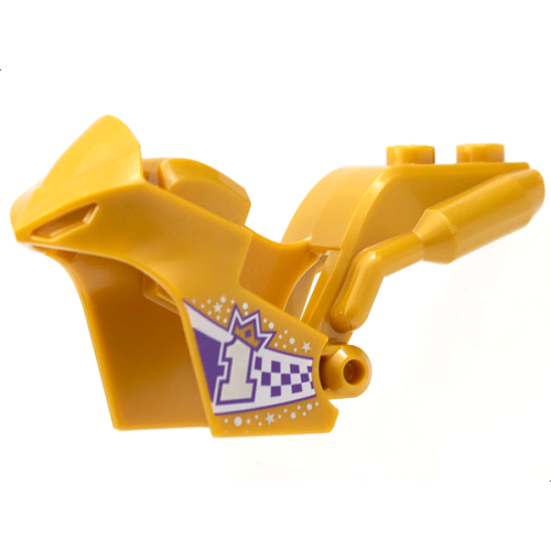 Деталь LEGO 75533pb03 Motorcycle Fairing, Stuntz Sport Bike Tapered Front with Silver Number 1 with Gold Crown on Dark Purple and White Checkered Pattern
