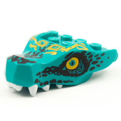 Dragon Head (Ninjago) Jaw with 2 Bar Handles on Back with Bright Light Orange Eyes, Gold Tribal Tattoos, Black Scales, and White Teeth Pattern Dragon Head (Ninjago) Jaw with 2 Bar Handles on Back with Bright Light Orange Eyes, Gold Tribal Tattoos, Black Scales, and White Teeth Pattern