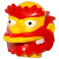 Minifigure, Head, Modified Simpsons Groundskeeper Willie with Red Beard, Eyebrows and Hair Pattern