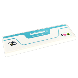 Tile 2 x 6 with Medium Azure Line and Panel, Letter I, Heart, Leaf, and Bee Pattern (Sticker) - Set 41707
