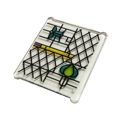 Glass for Window 1 x 3 x 3 Flat Front with Dark Pink, Dark Turquoise, Lime and Yellow Stained Glass and Black Lattice Pattern (Sticker) - Set 75980