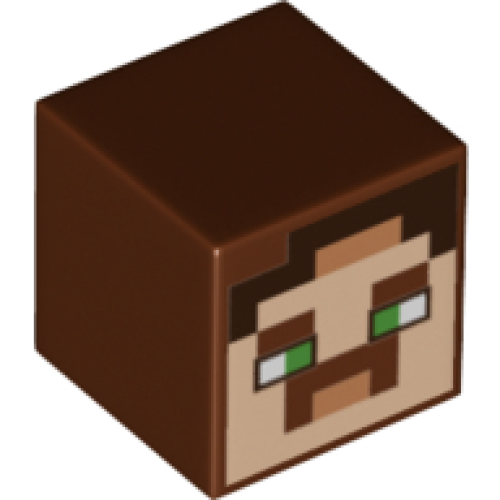 Деталь LEGO 19729pb031 Minifigure, Head, Modified Cube with Pixelated Light Nougat Face, Bright Green Eyes, Nougat Mouth, Black Hair, and Moustache Pattern (Minecraft Hal)