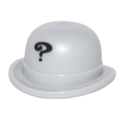 Minifigure, Headgear Hat, Bowler with Black Question Mark Pattern Minifigure, Headgear Hat, Bowler with Black Question Mark Pattern