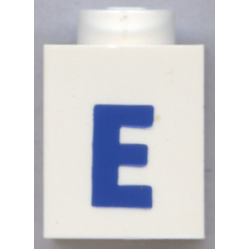 Brick 1 x 1 with Blue Capital Letter E Pattern (Bold Font)