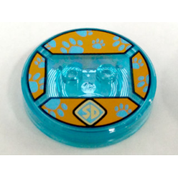 Dimensions Toy Tag 4 x 4 x 2/3 with 2 Studs and Trans-Light Blue Bottom with Gold 'SD' Emblem and Medium Azure Paw Prints on Orange Background Pattern (Scooby-Doo)