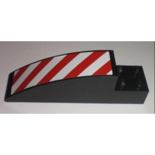 Деталь LEGO 41766pb01L Slope, Curved 8 x 2 x 2 with 4 Recessed Studs with Red and White Danger Stripes Pattern Left (Sticker) - Set 7632