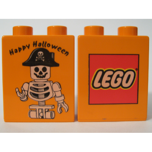 Деталь LEGO 4066pb174 Duplo, Brick 1 x 2 x 2 with Halloween 2003 Happy Halloween Pattern (LEGO Logo)