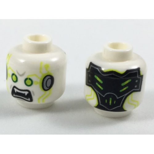 Деталь LEGO 3626pb2010 Minifigure, Head Alien Vampire with Lime Eyes and Circuitry, Cybernetic Implants, and Black Open Mouth with Fangs Pattern