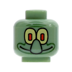Minifigure, Head Alien with Large Nose and Yellow Eye / White Eye Pattern (Squidward)