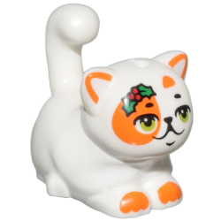 Cat, Friends Style, Large, Sitting with Orange Markings, Lime Eyes, Green and Red Holly Pattern (Churro) Cat, Friends Style, Large, Sitting with Orange Markings, Lime Eyes, Green and Red Holly Pattern (Churro)