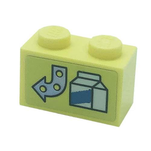 Деталь LEGO 3004pb249 Brick 1 x 2 with Arrow and Drink Carton Pattern (Sticker) - Set 41366