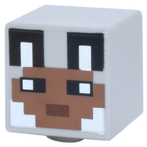 Деталь LEGO 19729pb090 Minifigure, Head, Modified Cube with Pixelated Medium Brown Face, Black Eyes, Reddish Brown Mouth, Ears with White Auricles, Fur on Cheeks Pattern (Minecraft Wolf Skin)