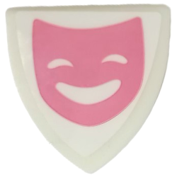 Minifigure, Shield Triangular Short with Dark Pink Comedy Theater Mask Pattern (Sticker) - Set 41682 Minifigure, Shield Triangular Short with Dark Pink Comedy Theater Mask Pattern (Sticker) - Set 41682