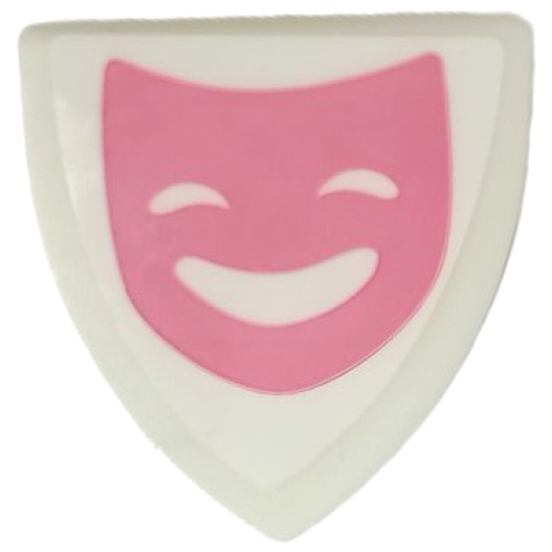 Деталь LEGO 3846pb069 Minifigure, Shield Triangular Short with Dark Pink Comedy Theater Mask Pattern (Sticker) - Set 41682