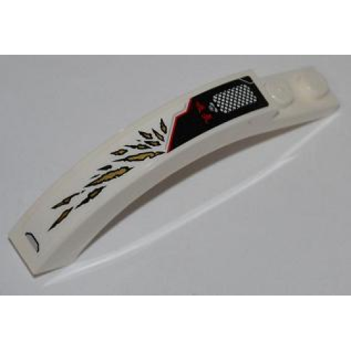 Деталь LEGO 6060pb001R Arch 1 x 6 x 3 1/3 Curved Top with Grille, Asian Characters and Gold Flames Pattern Model Right Side (Sticker) - Set 9449