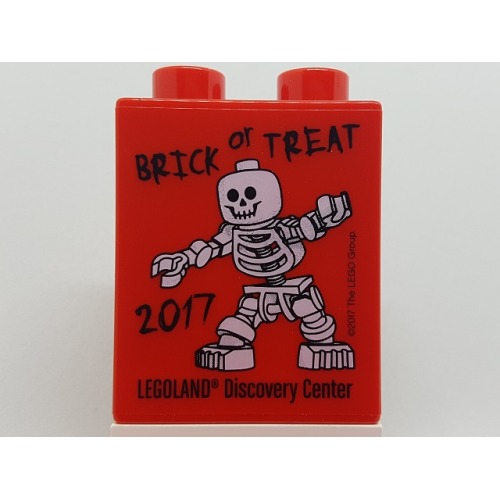 Деталь LEGO 4066pb655 Duplo, Brick 1 x 2 x 2 with Brick or Treat 2017 LEGOLAND Discovery Center Skeleton Pattern