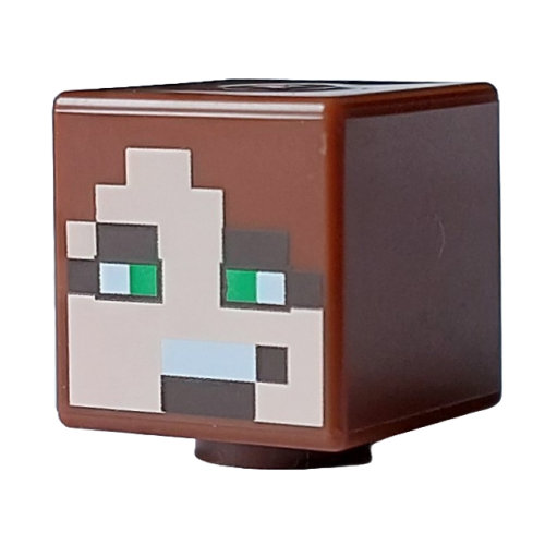 Деталь LEGO 19729pb085 Minifigure, Head, Modified Cube with Pixelated Light Nougat Face, Bright Green Eyes, Dark Brown Eyebrows and Mouth with White Teeth Pattern (Minecraft Badlands Explorer)