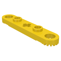 Technic, Plate 1 x 5 with Toothed Ends, 2 Studs and Center Axle Hole - Yellow Technic, Plate 1 x 5 with Toothed Ends, 2 Studs and Center Axle Hole - Yellow
