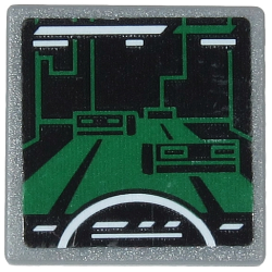 Road Sign 2 x 2 Square with Open O Clip with Dark Green Video Game Display with White Semicircle and Stripes Pattern (Sticker) - Set 71712