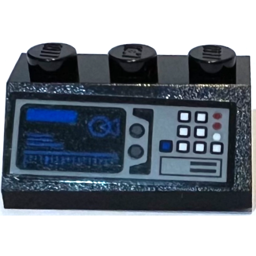 Деталь LEGO 3038pb14 Slope 45 2 x 3 with Light Bluish Gray Control Panel with White and Blue Buttons and Rectangle and Bar Chart on Screen Pattern (Sticker) - Set 75315