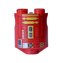 Brick, Round 2 x 2 x 2 Robot Body with Dark Bluish Gray Lines, Rectangles and Black, Silver and Yellow Droid Details Pattern (L3-GO) Brick, Round 2 x 2 x 2 Robot Body with Dark Bluish Gray Lines, Rectangles and Black, Silver and Yellow Droid Details Pattern (L3-GO)