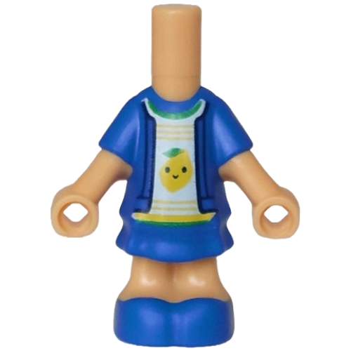 Деталь LEGO 69969pb25 Micro Doll, Body with Molded Blue Short Layered Dress and Shoes and Printed White Shirt with Bright Green Collar and Leaves, Yellow Lemon and Stripes Pattern