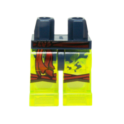 Hips and Trans-Neon Green Legs with Dark Red Sash, Knee Straps and Tattered Dark Blue Robe Pattern