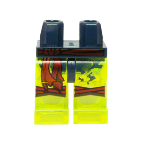 Деталь LEGO 970c16pb02 Hips and Trans-Neon Green Legs with Dark Red Sash, Knee Straps and Tattered Dark Blue Robe Pattern