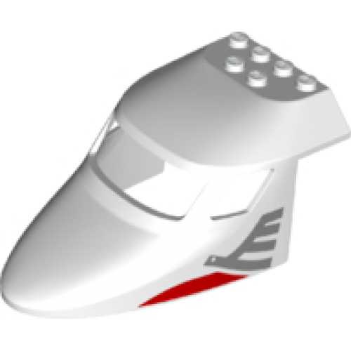 Деталь LEGO 87613pb018 Aircraft Fuselage Forward Top Curved 6 x 10 x 4 with 3 Window Panes with Metallic Silver Airline Bird Pattern on Both Sides