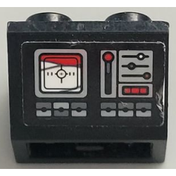 Slope, Inverted 45 2 x 2 with Flat Bottom Pin with Control Panel with Buttons, Lights, Lever and White Screen with Crosshairs Pattern (Sticker) - Set 75096