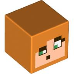 Minifigure, Head, Modified Cube with Pixelated Light Nougat Face, Green Eyes, Dark Brown Eyebrows and Mouth Pattern (Minecraft Alex) Minifigure, Head, Modified Cube with Pixelated Light Nougat Face, Green Eyes, Dark Brown Eyebrows and Mouth Pattern (Minecraft Alex)