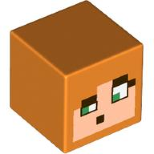 Деталь LEGO 19729pb075 Minifigure, Head, Modified Cube with Pixelated Light Nougat Face, Green Eyes, Dark Brown Eyebrows and Mouth Pattern (Minecraft Alex)