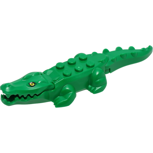 Деталь LEGO 18904c04pb01 Alligator / Crocodile with 20 Teeth with Yellow Eyes without White Glints Pattern with Light Bluish Gray Technic, Pin 1/2