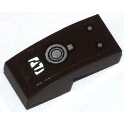 Slope, Curved 2 x 1 x 2/3 with White Alien Characters, Silver Filler Cap and Rivets Pattern Model Right Side (Sticker) - Set 70145 Slope, Curved 2 x 1 x 2/3 with White Alien Characters, Silver Filler Cap and Rivets Pattern Model Right Side (Sticker) - Set 70145