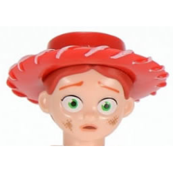 Minifigure, Head, Modified Female with Red Hat and Ponytail, Dirt Stains Pattern (Jessie)
