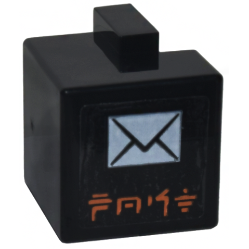 Деталь LEGO 19727pb012 Creature Head Pixelated with White Envelope and Orange Ninjago Logogram 'POST' Pattern (Sticker) - Set 71799