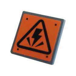 Road Sign 2 x 2 Square with Open O Clip with Electricity Danger Sign and 4 Rivets on Orange Background Pattern (Sticker) - Set 75937 Road Sign 2 x 2 Square with Open O Clip with Electricity Danger Sign and 4 Rivets on Orange Background Pattern (Sticker) - Set 75937