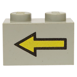 Brick 1 x 2 with Yellow Left Arrow with Black Border Pattern - Light Gray Brick 1 x 2 with Yellow Left Arrow with Black Border Pattern - Light Gray